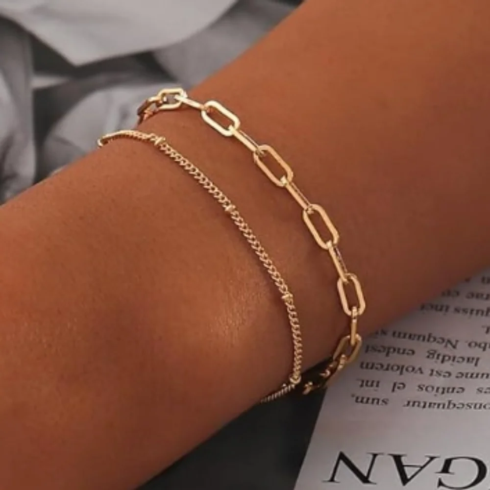 🆕 Bracelets 14K Gold Plated Stackable Bracelets Set of 2 - Picture 4 of 4